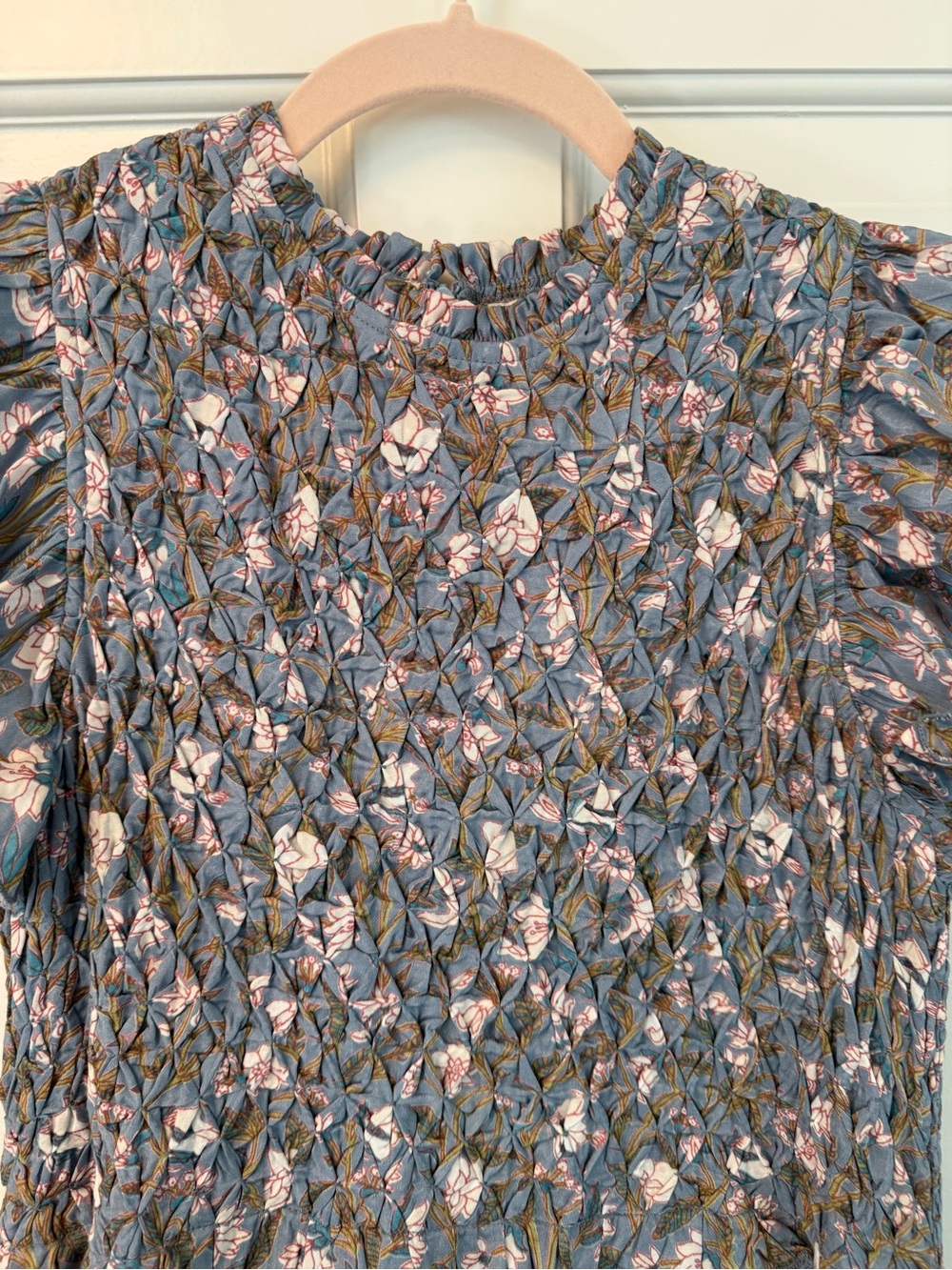 Smocked Floral Maxi Dress in Dusty Blue - Picture 3 of 5